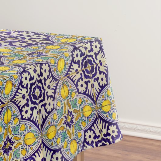 Blaue Mittelmeermuster Gelbe Blüten Tischdecke (Beispiel)
