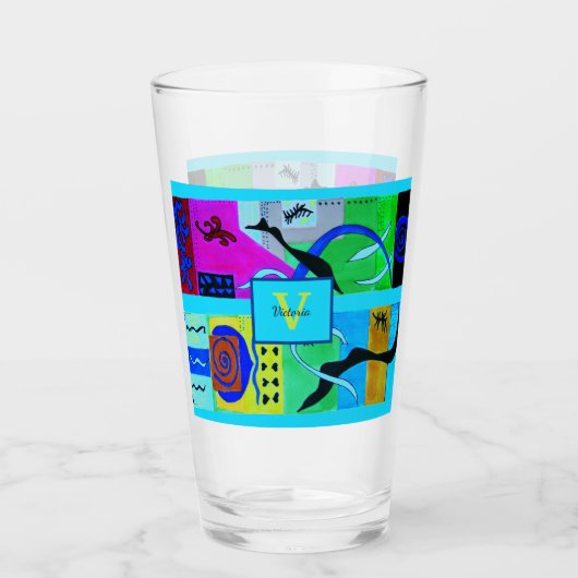 Blaue Mode Abstrakte Inspiration von Matisse Glas (Vorderseite)