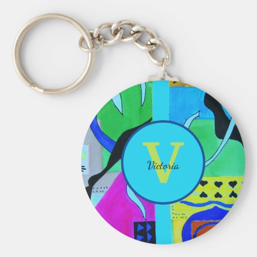 Blaue Mode Abstrakte Inspiration von Matisse Schlüsselanhänger (Vorne)