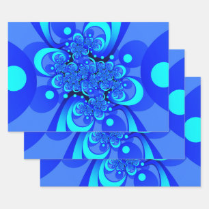 Blaue moderne abstrakte fraktale Kunst Geschenkpapier Set