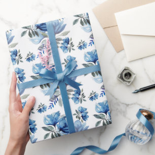 Blaue moderne Aquarell-Abstrakt-Blumenkunst Geschenkpapier