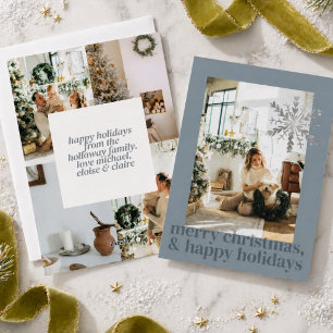 Blaue moderne ästhetische Foto-Flach-Weihnachtskar Feiertagskarte