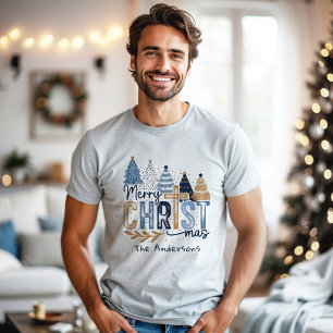 Blaue moderne Bäume Christlich Jesus Weihnachtsnam Tri-Blend Shirt