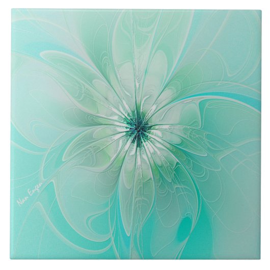 Blaue moderne Blumenfliese Träume Fliese (Vorderseite)