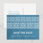 Blaue moderne Bohemische Save the Date Postkarte (Vorne/Hinten)