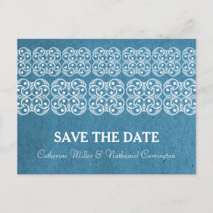 Blaue moderne Bohemische Save the Date Postkarte