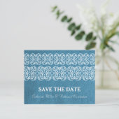 Blaue moderne Bohemische Save the Date Postkarte (Stehend Vorderseite)