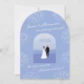 Blaue, moderne Botanische Hochzeitsfeier Einladung (Vorderseite)