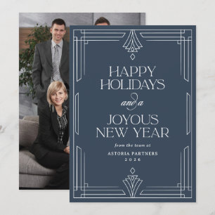 Blaue moderne Deco elegante Corporate Frohe Feiert Feiertagskarte