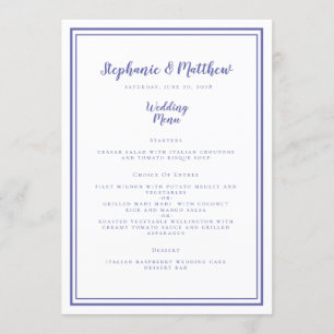 Blaue moderne einfache Hochzeit mit Periwinkle-Rah Menükarte