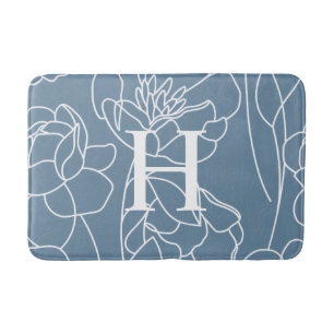 Blaue moderne elegante Wildblumen-Monogramm Badematte