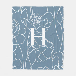 Blaue moderne elegante Wildblumen-Monogramm-Name Fleecedecke