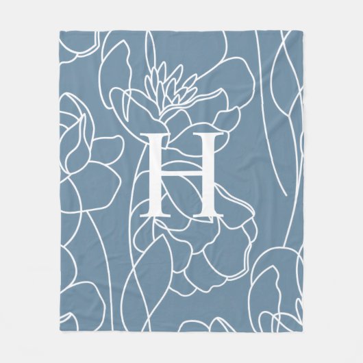 Blaue moderne elegante Wildblumen-Monogramm-Name Fleecedecke (Vorderseite)
