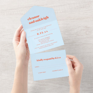 Blaue Moderne Fettgedruckte Typografie Hochzeit All In One Einladung