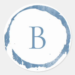 Blaue moderne Folie Glitter Funkeln Monogramm Runder Aufkleber