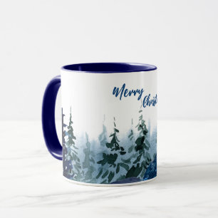 Blaue moderne frohe Weihnachtsbäume Wald Rentiere  Tasse