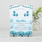 Blaue moderne Geburtstagseinladungskarte Einladung (Stehend Vorderseite)
