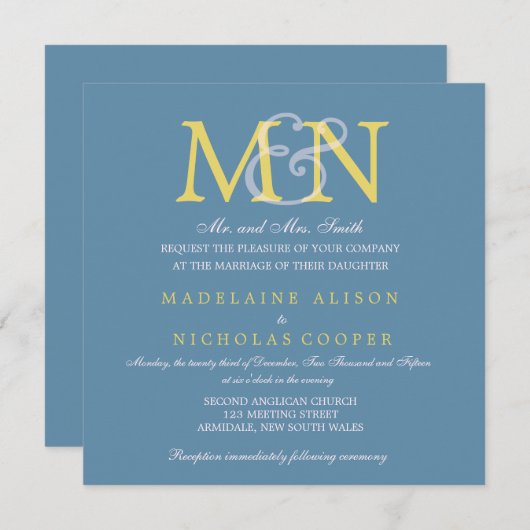 Blaue moderne Hochzeit der kundenspezifischen Einladung (Vorne/Hinten)