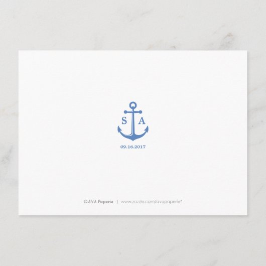 Blaue, moderne Hochzeitsunterkunft am Strand Begleitkarte (Rückseite)