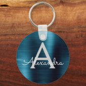 Blaue, moderne Imitat Monogramm aus rostfreiem Sta Schlüsselanhänger (Vorderseite)