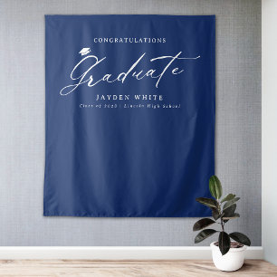 Blaue moderne Kalligrafie einfache Abschlussfeier Wandteppich