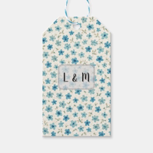 Blaue moderne kleine Blumen Geschenkanhänger (Vorderseite)