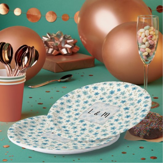 Blaue moderne kleine Blumen Pappteller (Multi)