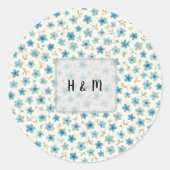 Blaue moderne kleine Blumen Runder Aufkleber (Vorderseite)