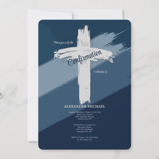 Blaue moderne Konfirmationskarten Einladung (Vorderseite)