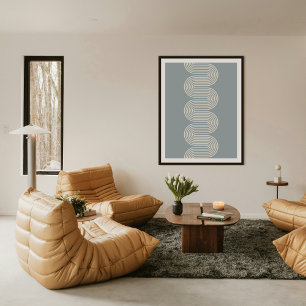 Blaue moderne Kunst mit welligen Linien im Stil vo Poster