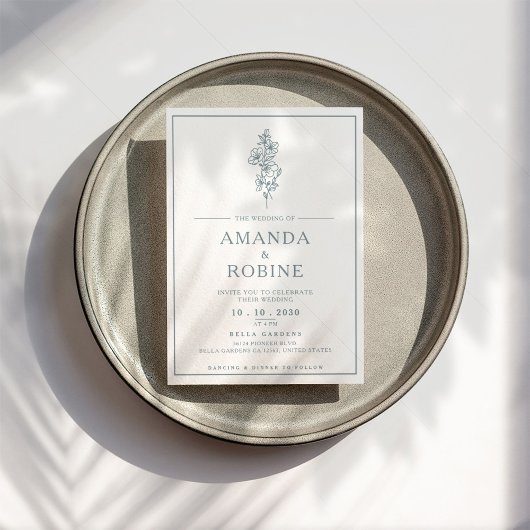 Blaue moderne Minimalistische Hochzeitseinladung Einladung