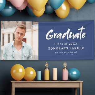 Blaue moderne Pinsel-Schrift Foto-Abschlussfeier Banner