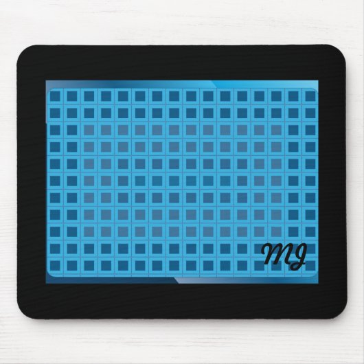 Blaue moderne Quadrate mit Initialen Mousepad (Vorne)