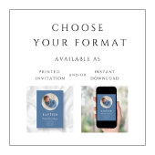 Blaue moderne religiöse Cross Foto Boy Baptism Einladung