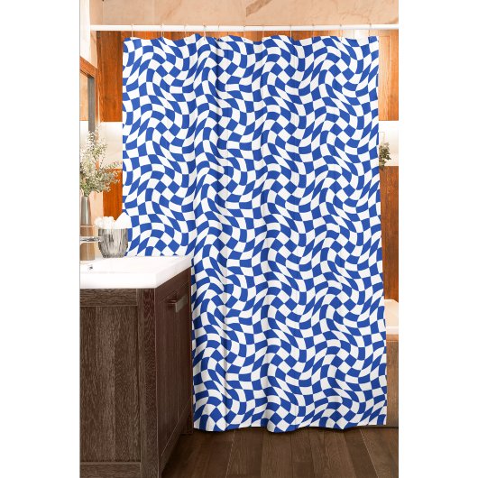 Blaue moderne Retro-Spirale kariert Duschvorhang