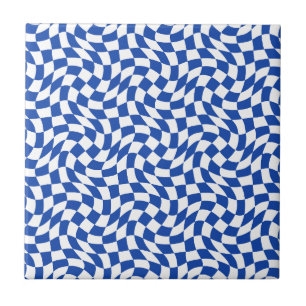 Blaue moderne Retro-Spirale kariert Fliese