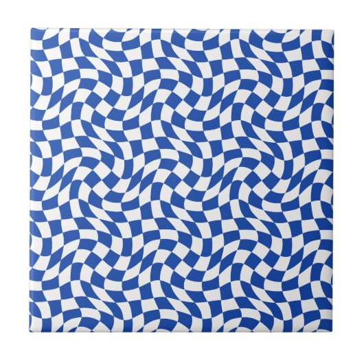 Blaue moderne Retro-Spirale kariert Fliese (Vorderseite)