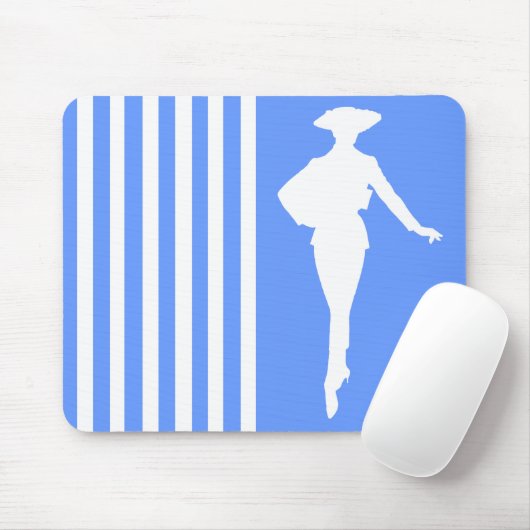 Blaue, moderne Streifen mit Mode-Silhouette Mousepad (Mit Mouse)