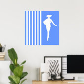 Blaue, moderne Streifen mit Mode-Silhouette Poster (Heimbüro)