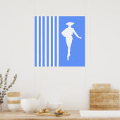 Blaue, moderne Streifen mit Mode-Silhouette Poster (Küche)