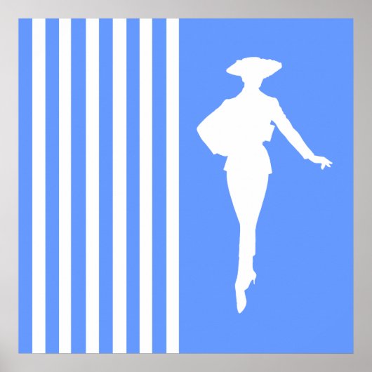 Blaue, moderne Streifen mit Mode-Silhouette Poster (Vorne)