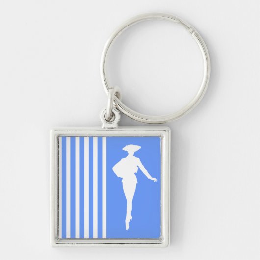 Blaue, moderne Streifen mit Mode-Silhouette Schlüsselanhänger (Vorne)