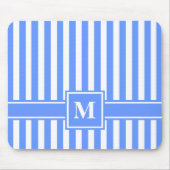 Blaue, moderne Streifen mit Monogramm Mousepad (Vorne)