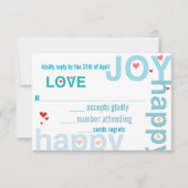 Blaue moderne Typografie Hochzeit RSVP Karte (Vorderseite)