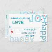 Blaue moderne Typografie Hochzeit RSVP Karte (Vorne/Hinten)