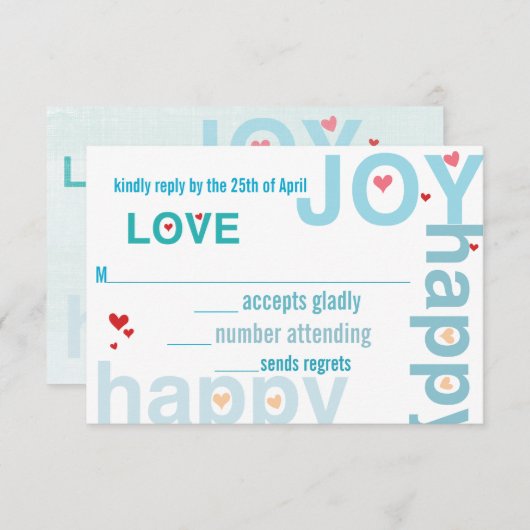 Blaue moderne Typografie Hochzeit RSVP Karte (Vorne/Hinten)