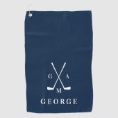 Blaue moderne Typografie-Initialen monogramm elega Golfhandtuch (Vorderseite)