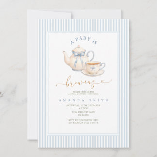 Blaue moderne Vintage-Teeparty-Baby-Party Einladung