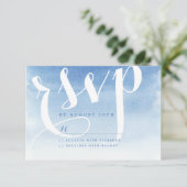 Blaue moderne Wasserfarbe Wassersport Hochzeit uAw RSVP Karte (Stehend Vorderseite)