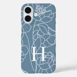 Blaue moderne Wasserfarbe-Wildblumen-Name-Monogram iPhone 16 Hülle